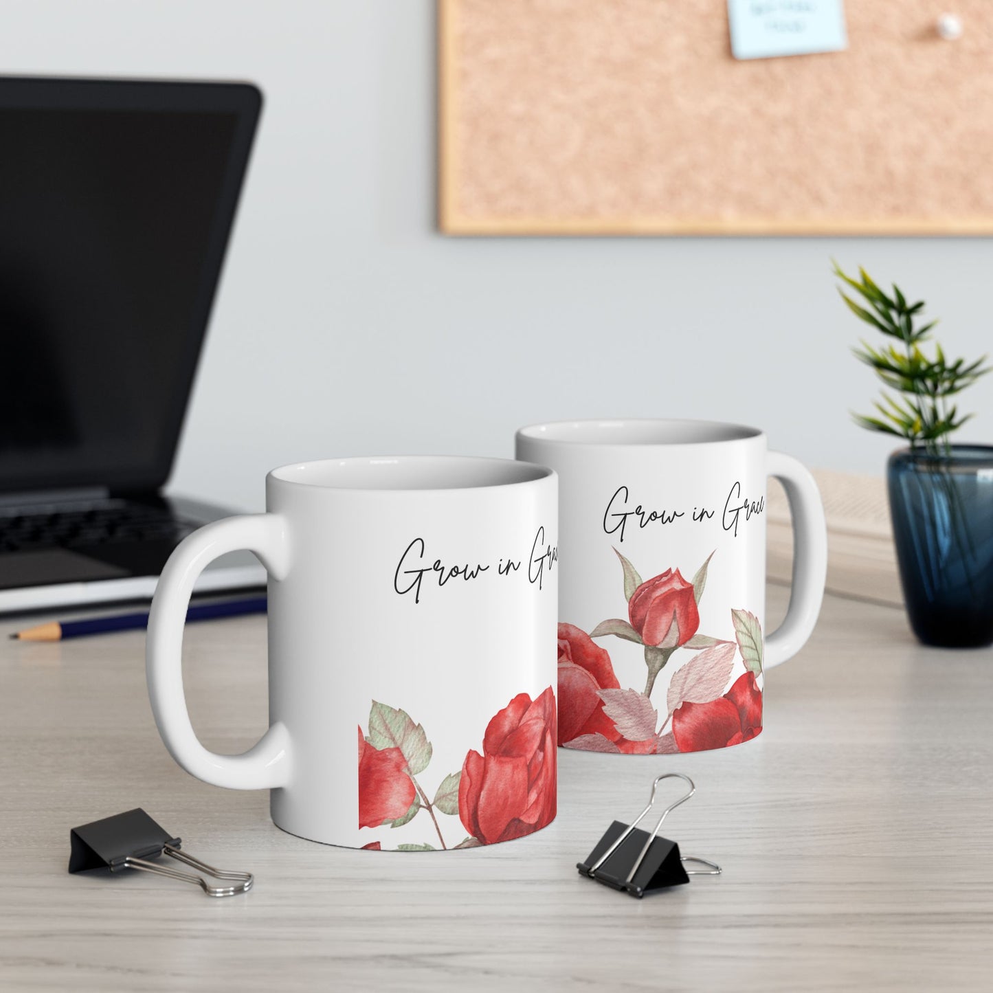 Grow in Grace Red Roses Ceramic Mug 11oz
