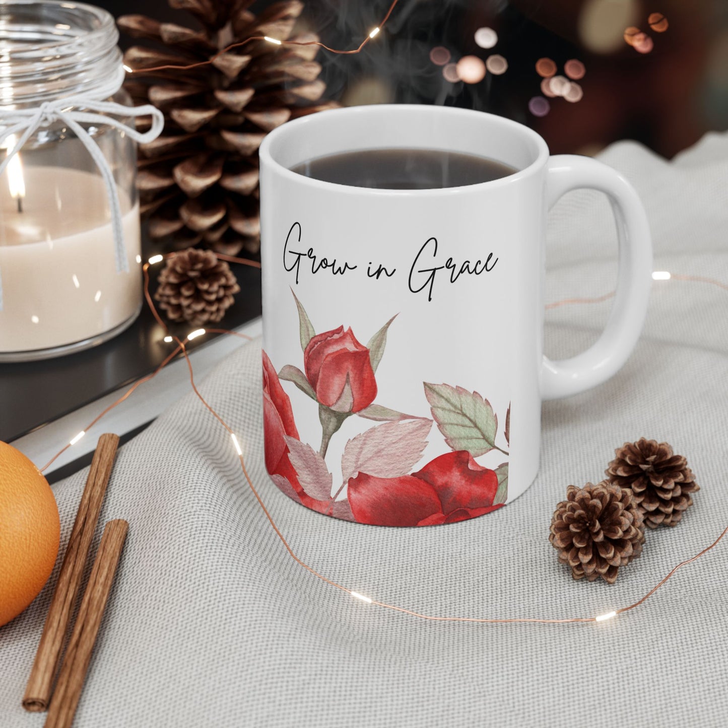 Grow in Grace Red Roses Ceramic Mug 11oz