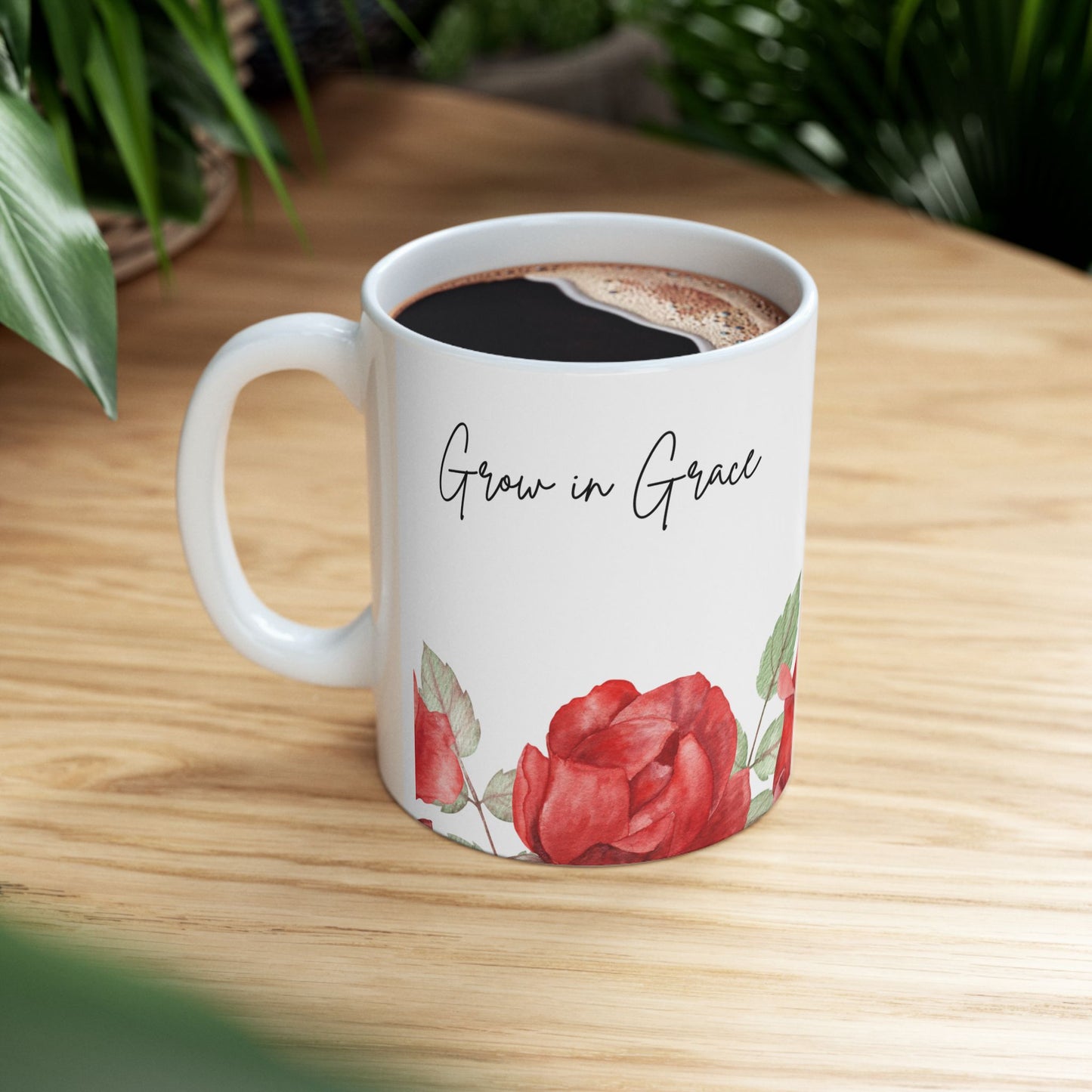 Grow in Grace Red Roses Ceramic Mug 11oz