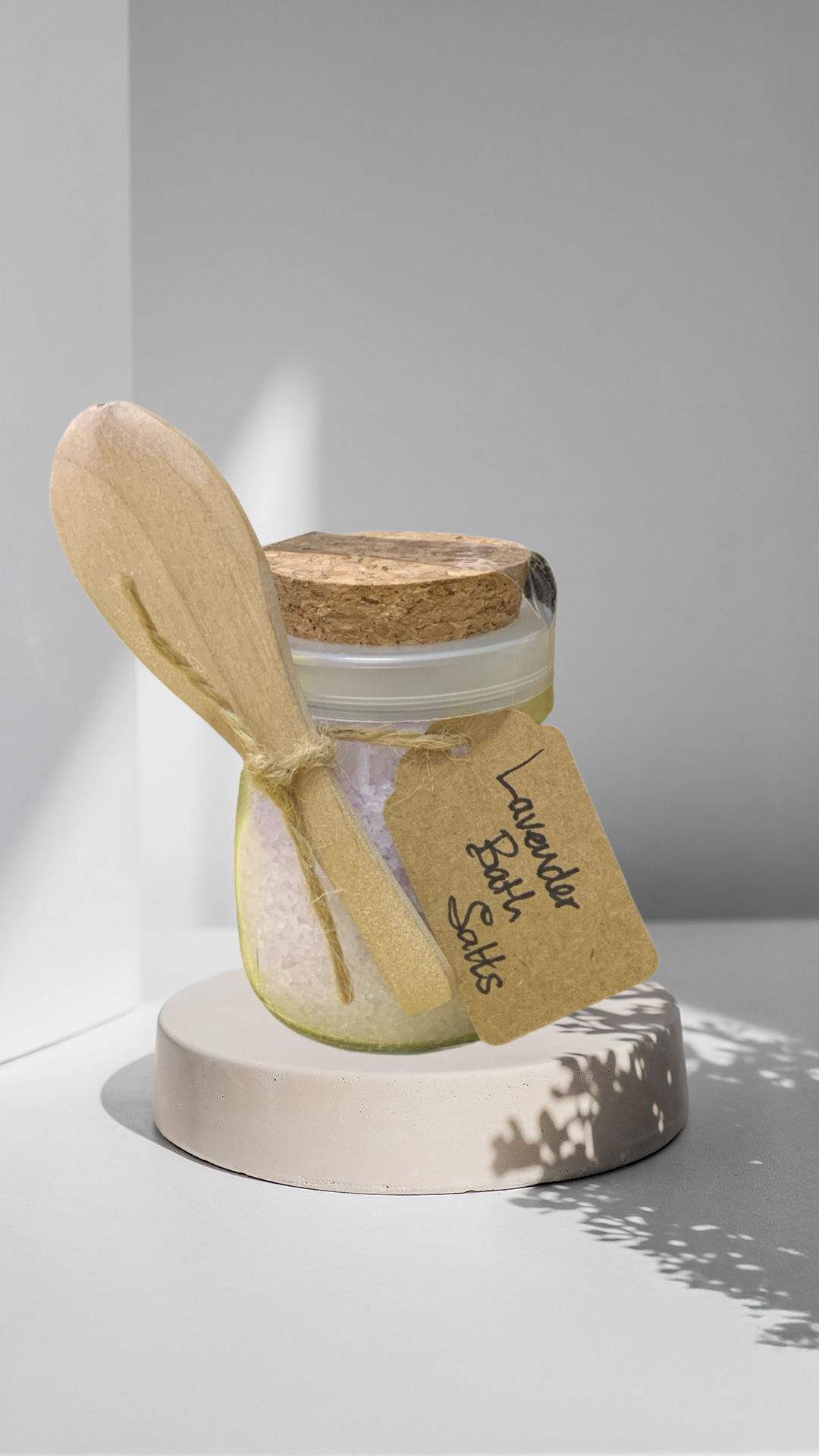 Lavender Bath Salts in Reusable Jar with Wooden Spoon