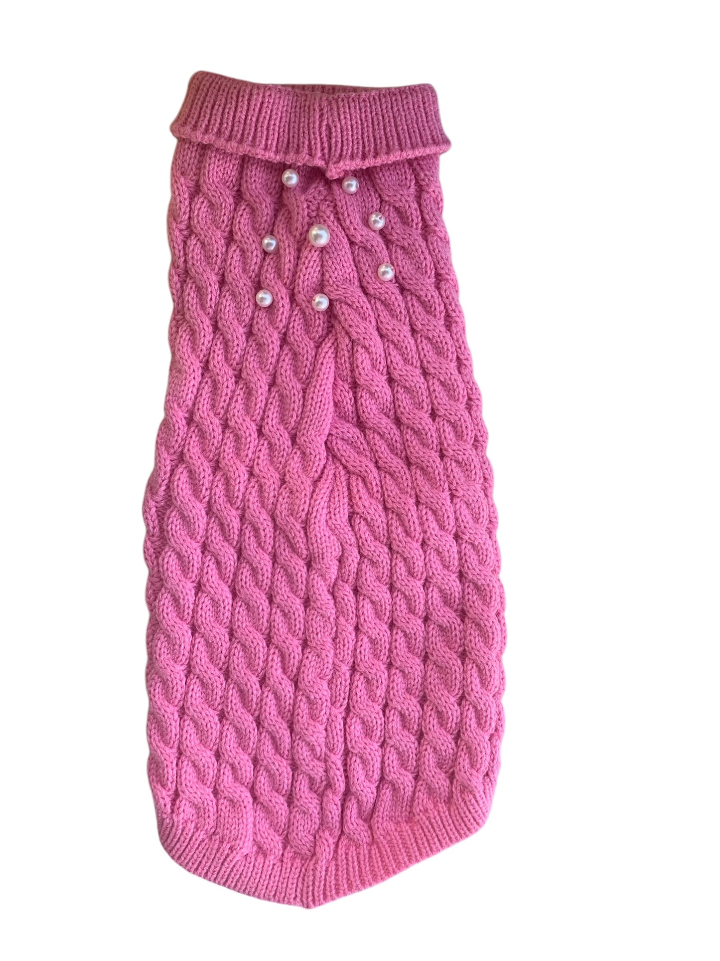Knit Ribbed Pet Sweater with Hand Sewn Pearls