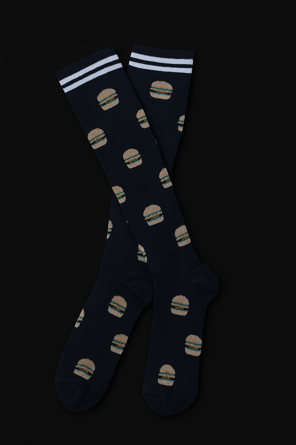 Hamburger on Black Light Compression Stockings Below the Knee