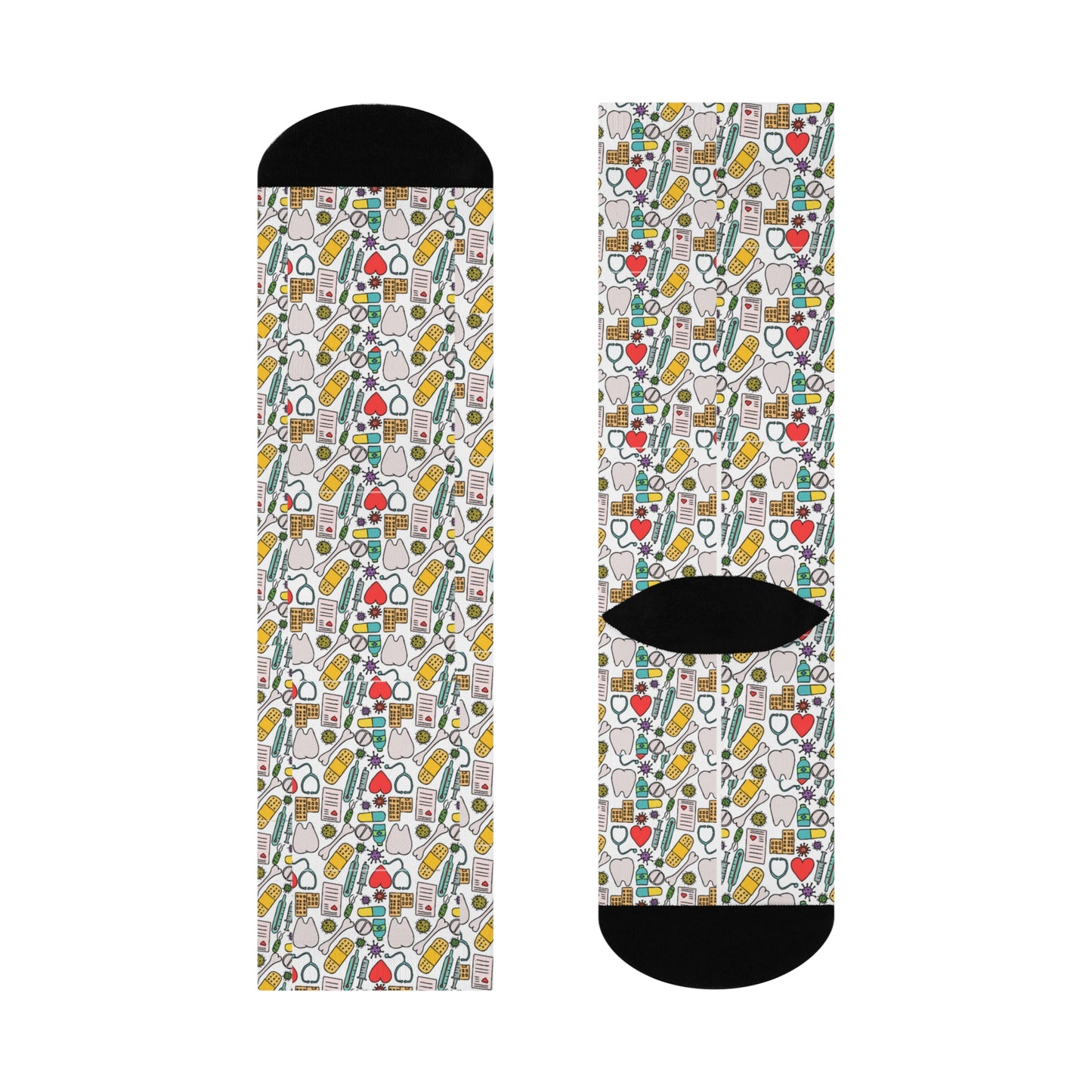 Nurse Socks Hearts, Bones and Stethoscope Cushioned Crew Socks