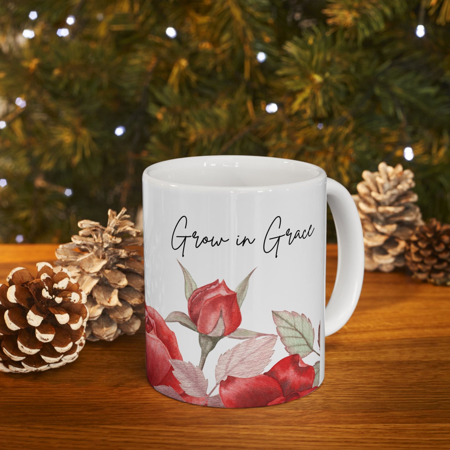 Grow in Grace Red Roses Ceramic Mug 11oz