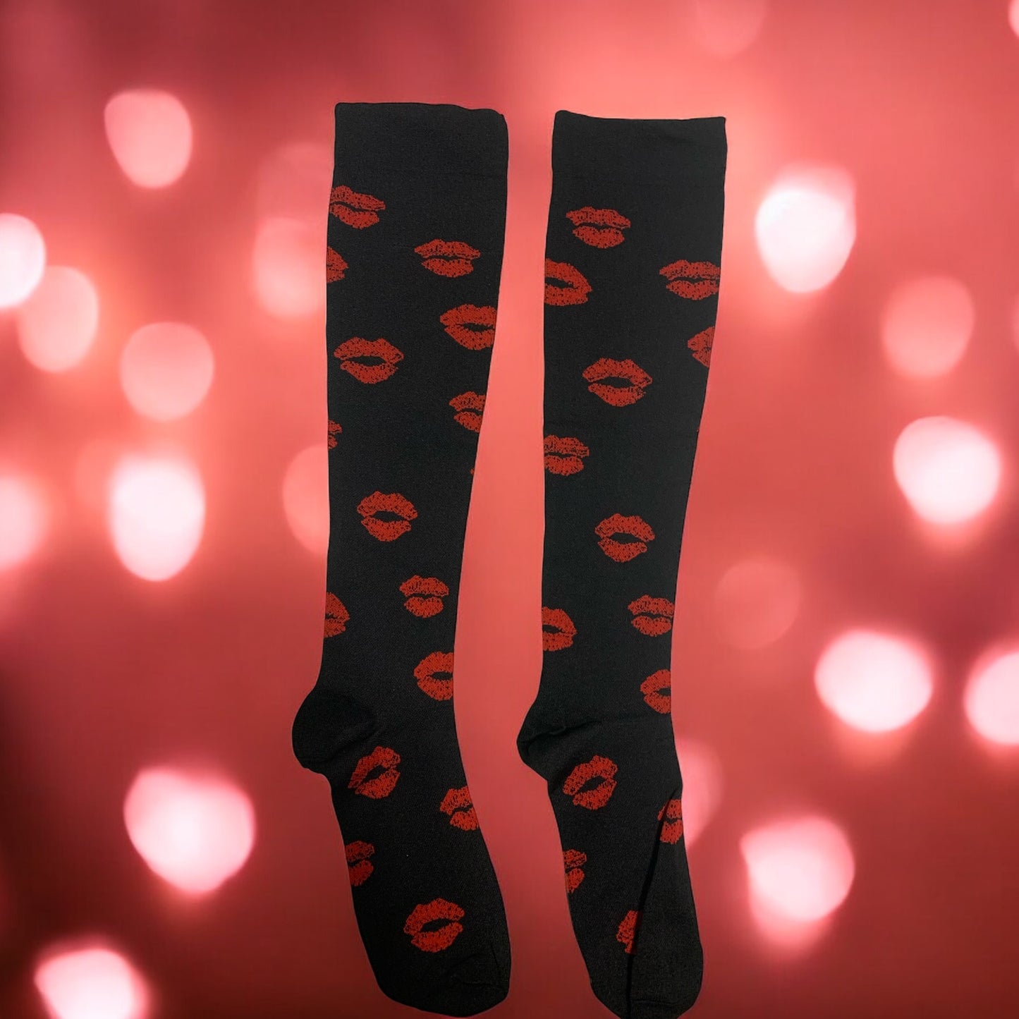 Red Lips Closed Toe Light Compression Stockings