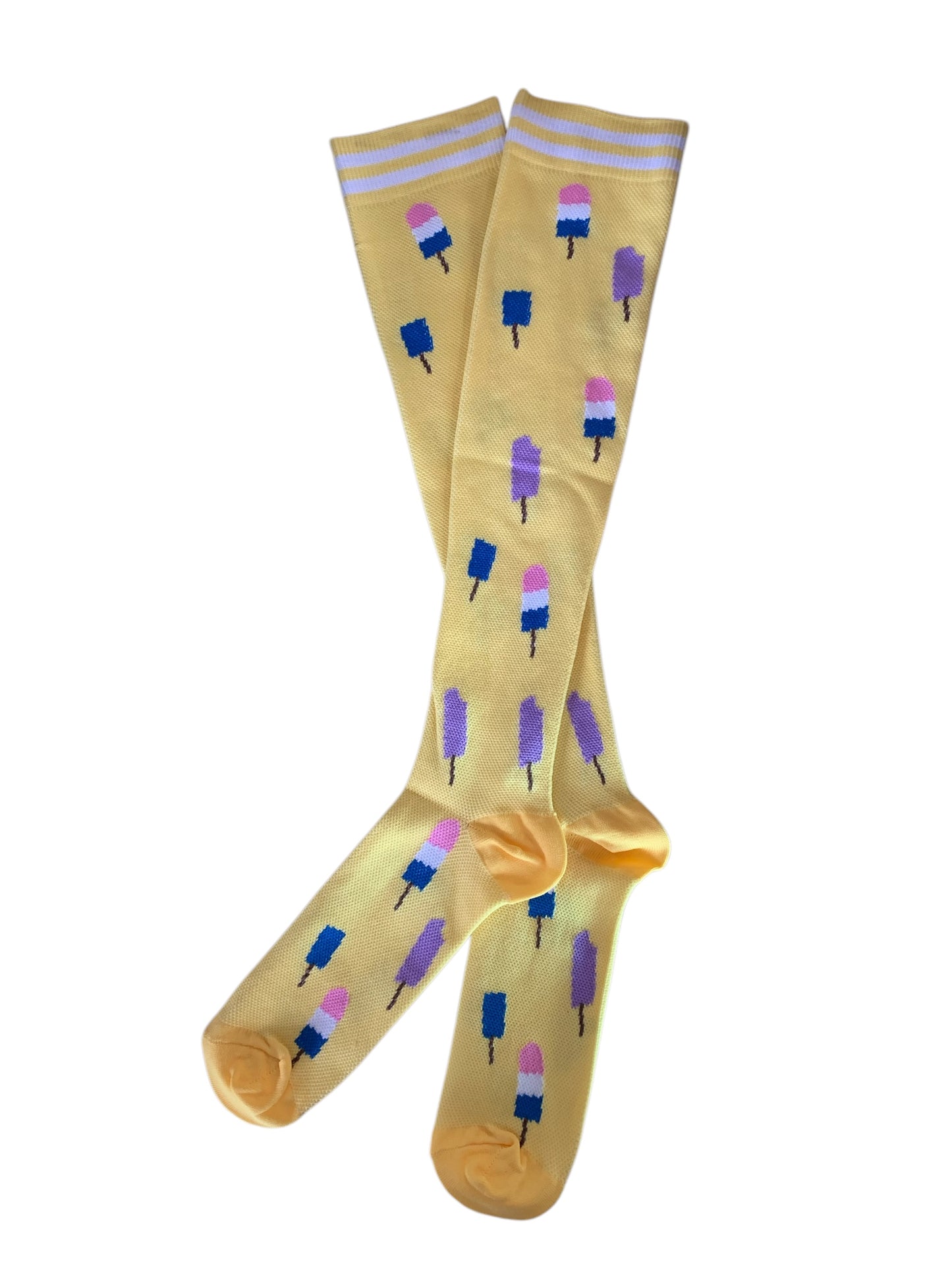 Lolipops on Yellow Light Compression Stockings Below the Knee Closed Toes