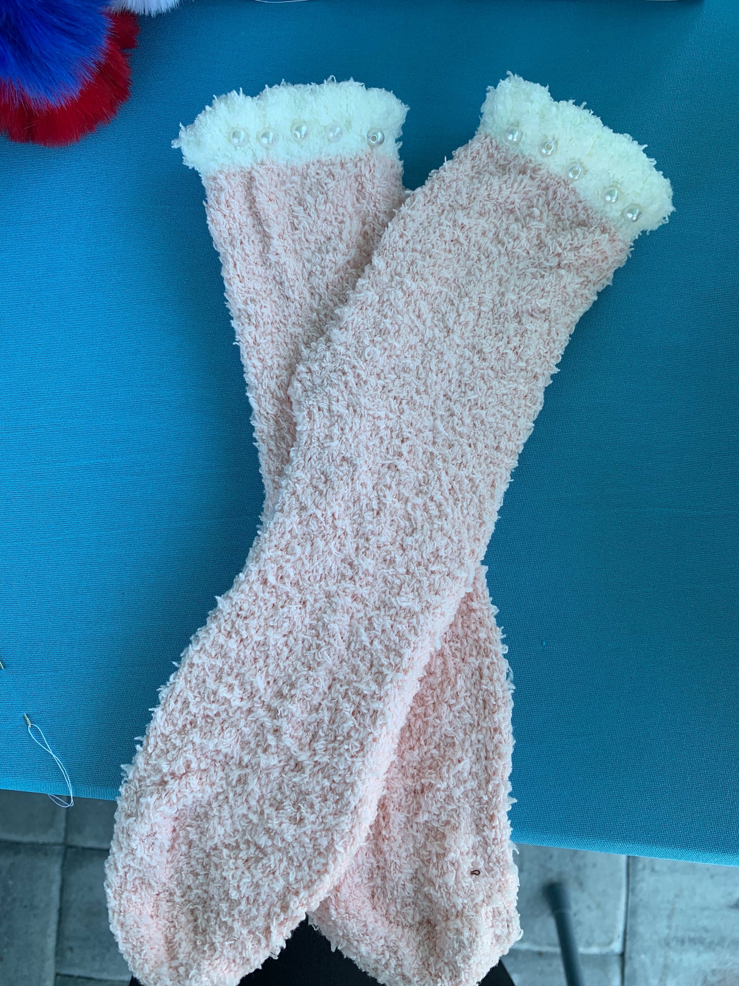 Fuzzy Warm Pearl Hand Sewn Women’s Socks