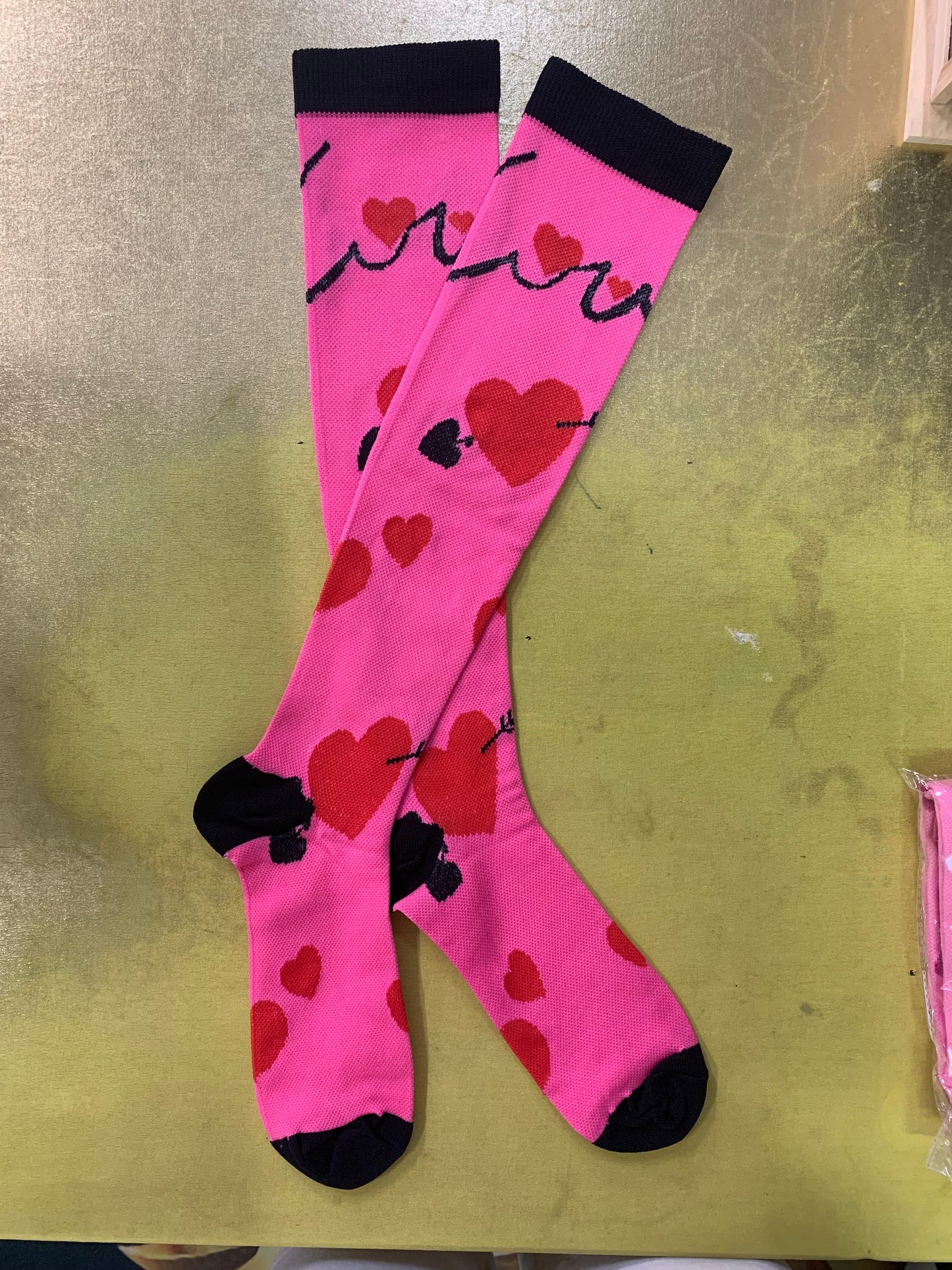Valentines Red Hearts on Hot Pink Light Compression Socks