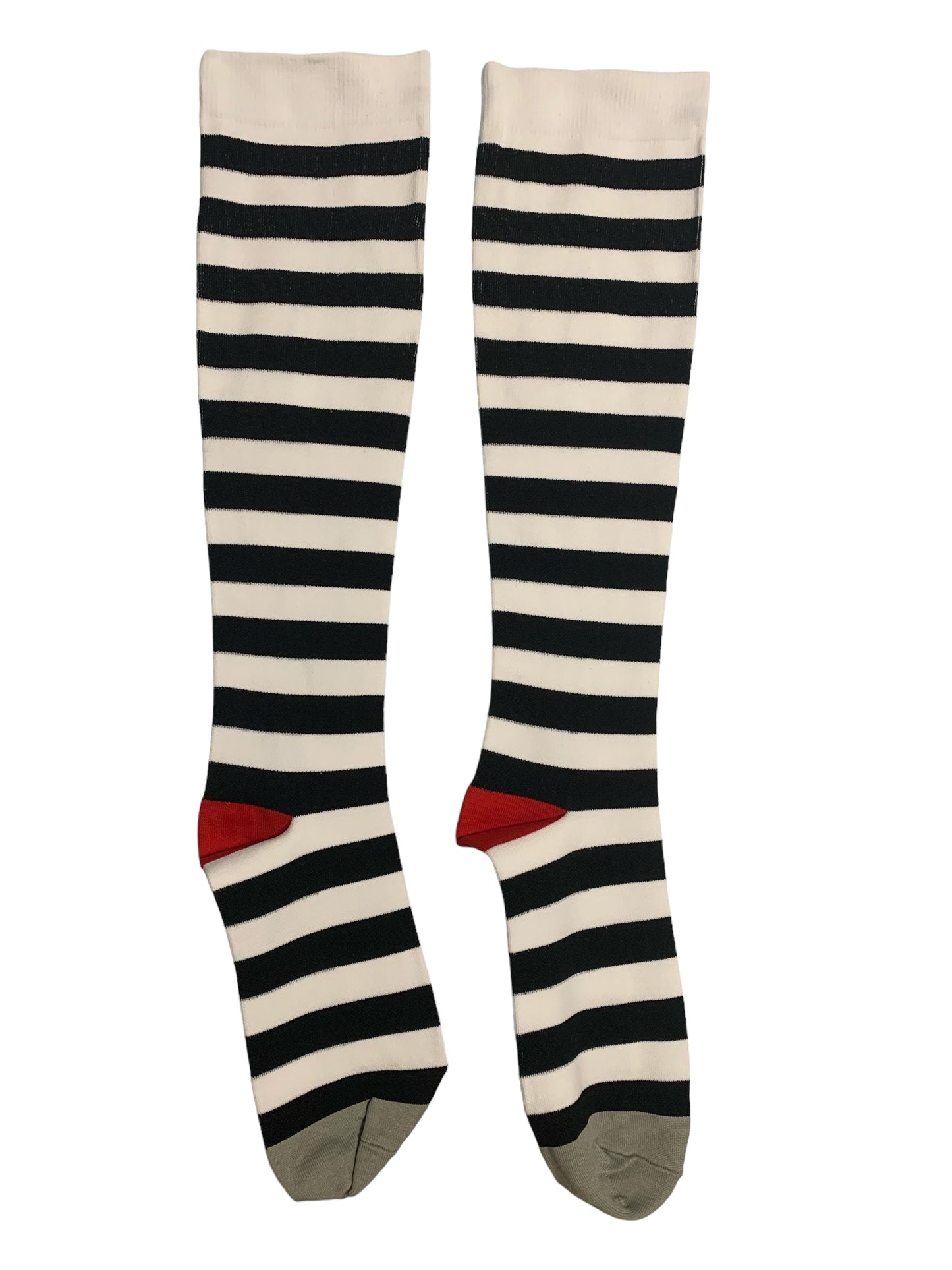 Black and White Stripes Light Compression Stockings Below Knee Closed Toe