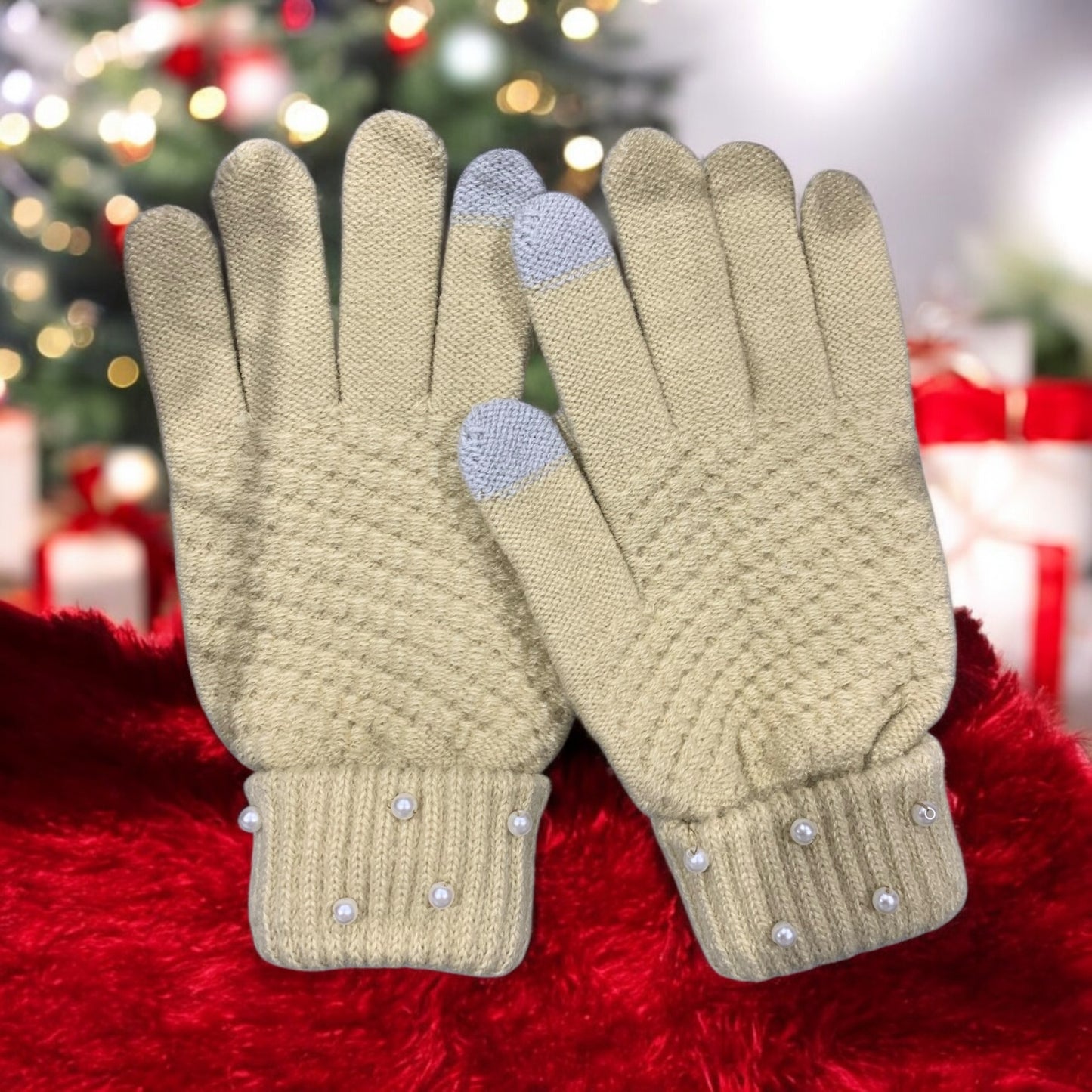 Gloves Knitted Hand Sewn Pearl Embellished