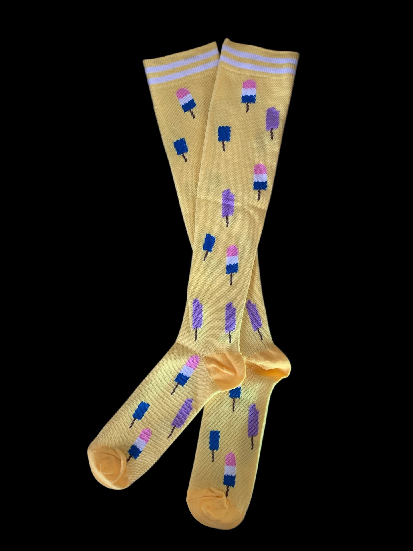 Lolipops on Yellow Light Compression Stockings Below the Knee Closed Toes