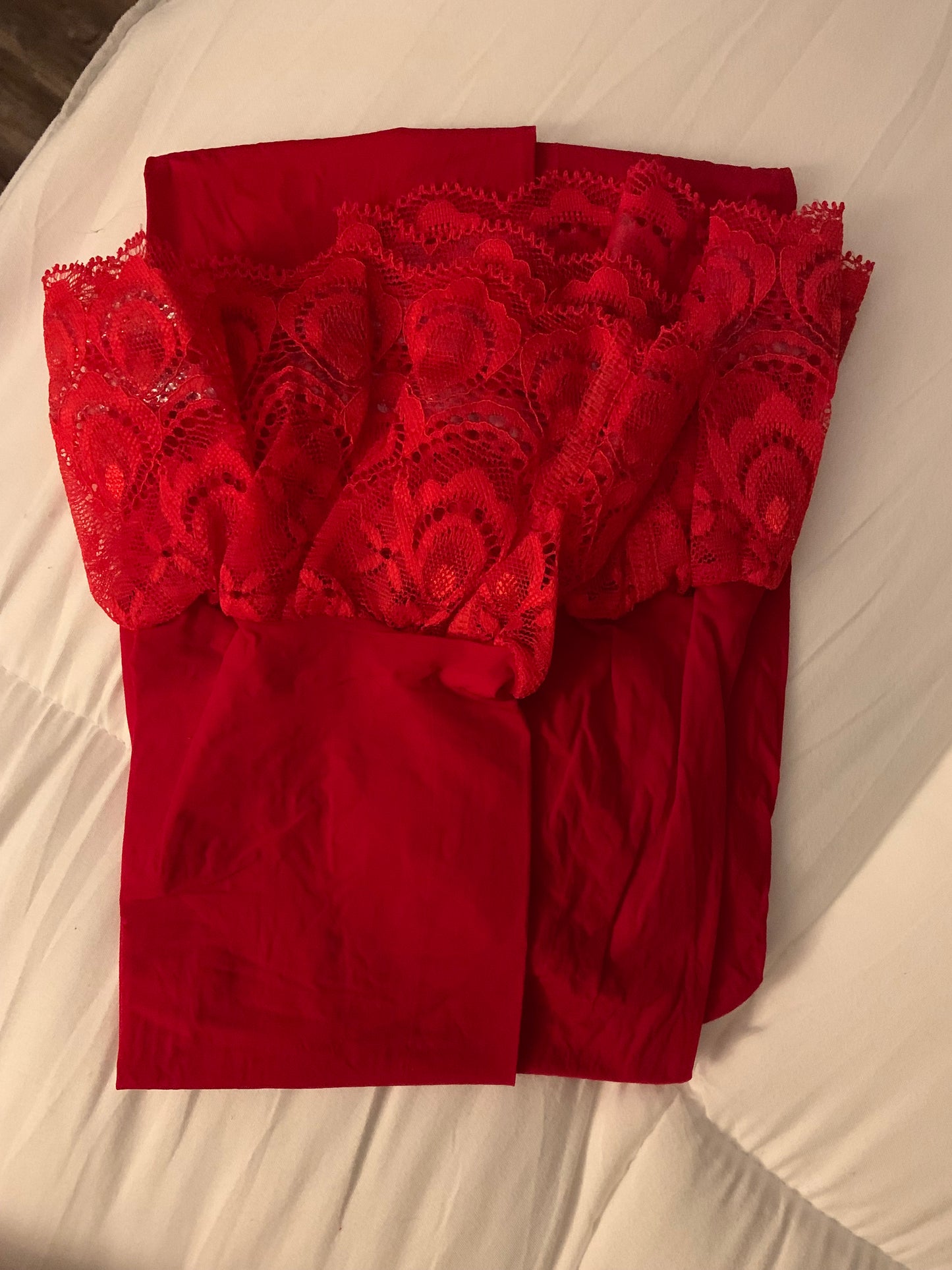 Red Lace Thigh High Stockings
