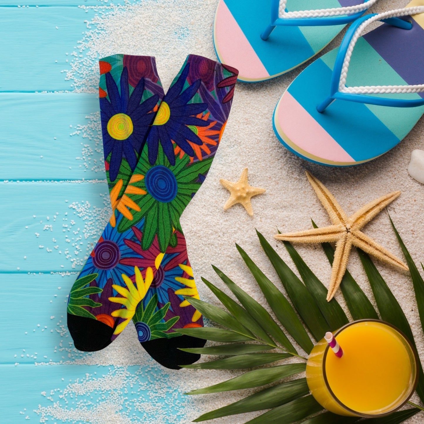 Tropical Vacation Flower Socks Mid Calf Comfortable