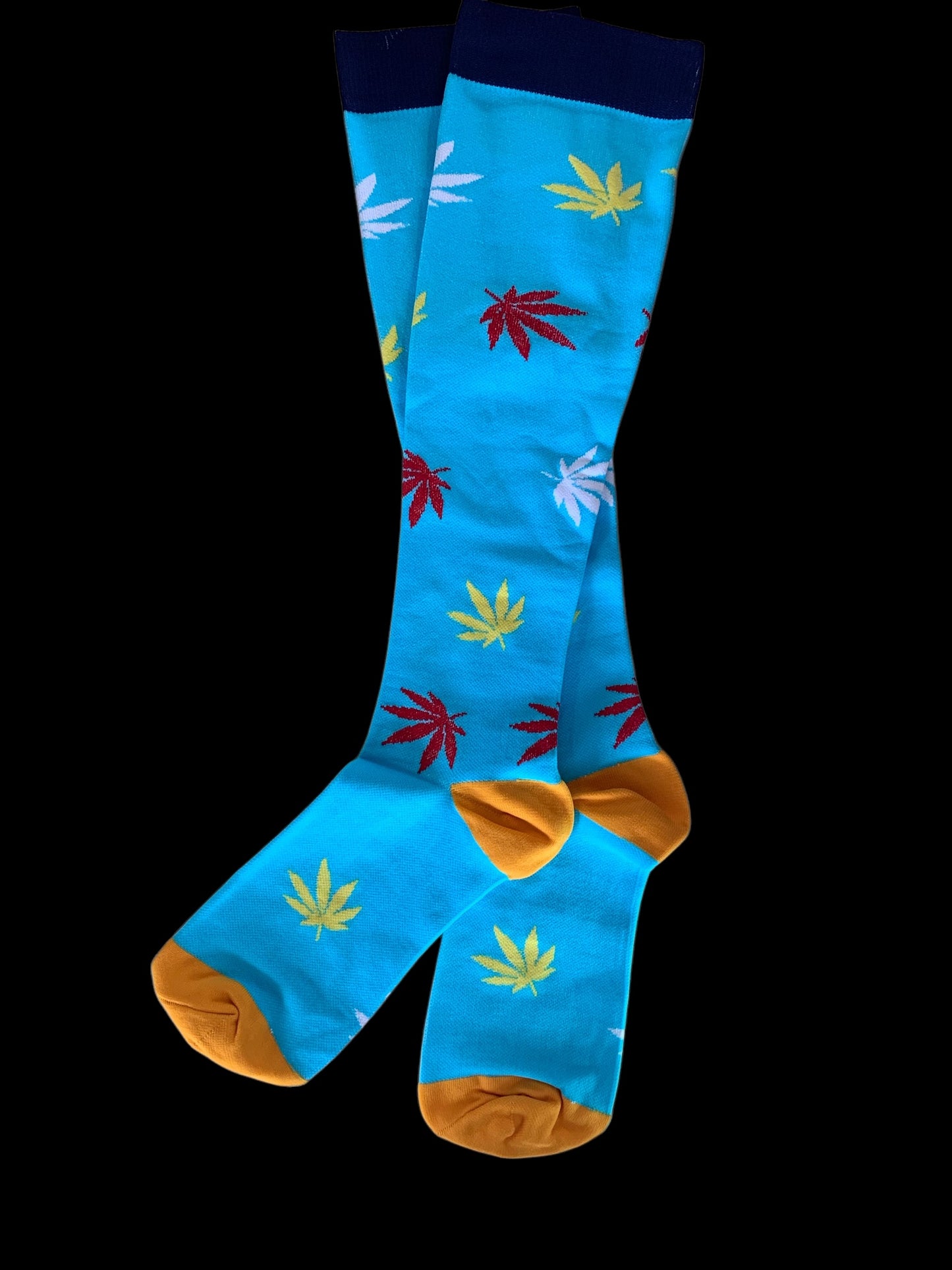 Palm Trees on Turquoise Light Compression Stockings Below the Knee Closed Toes