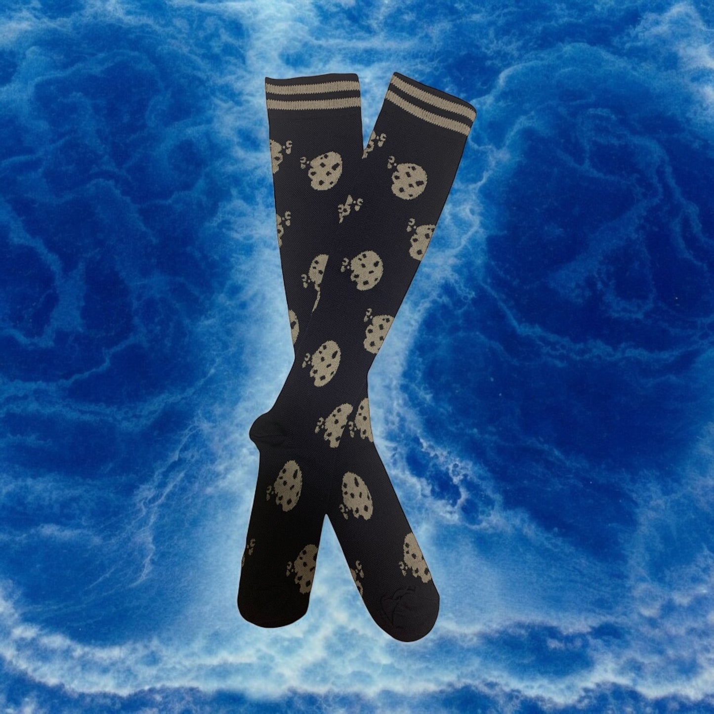 Cookies on Navy Light Compression Stockings Below the Knee