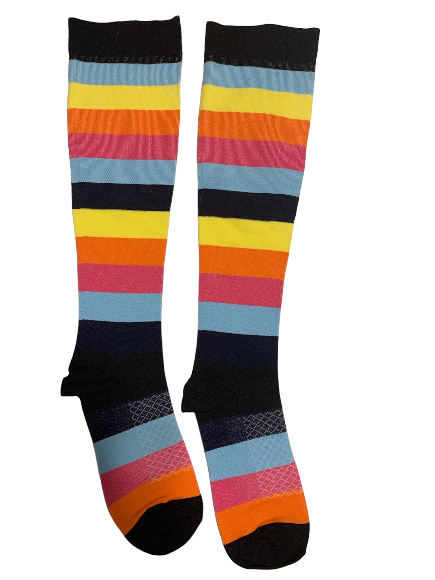 Rainbow Stripes Closed Toe Light Compression Stockings