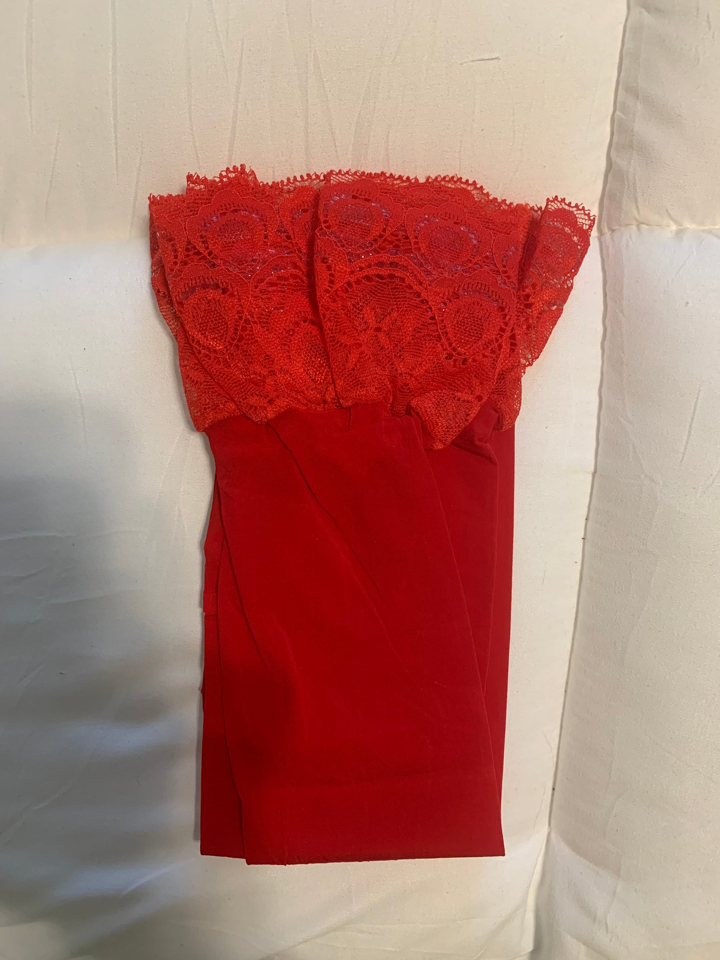 Red Lace Thigh High Stockings