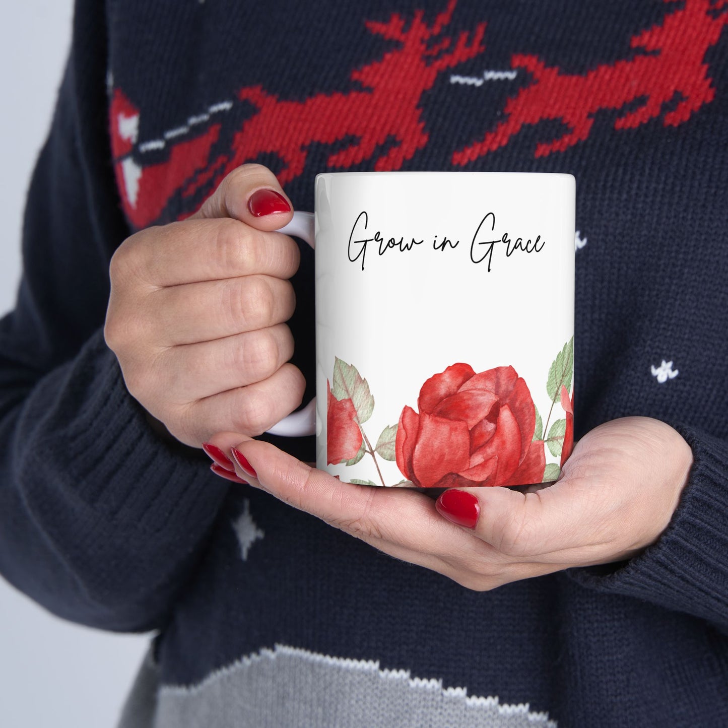 Grow in Grace Red Roses Ceramic Mug 11oz