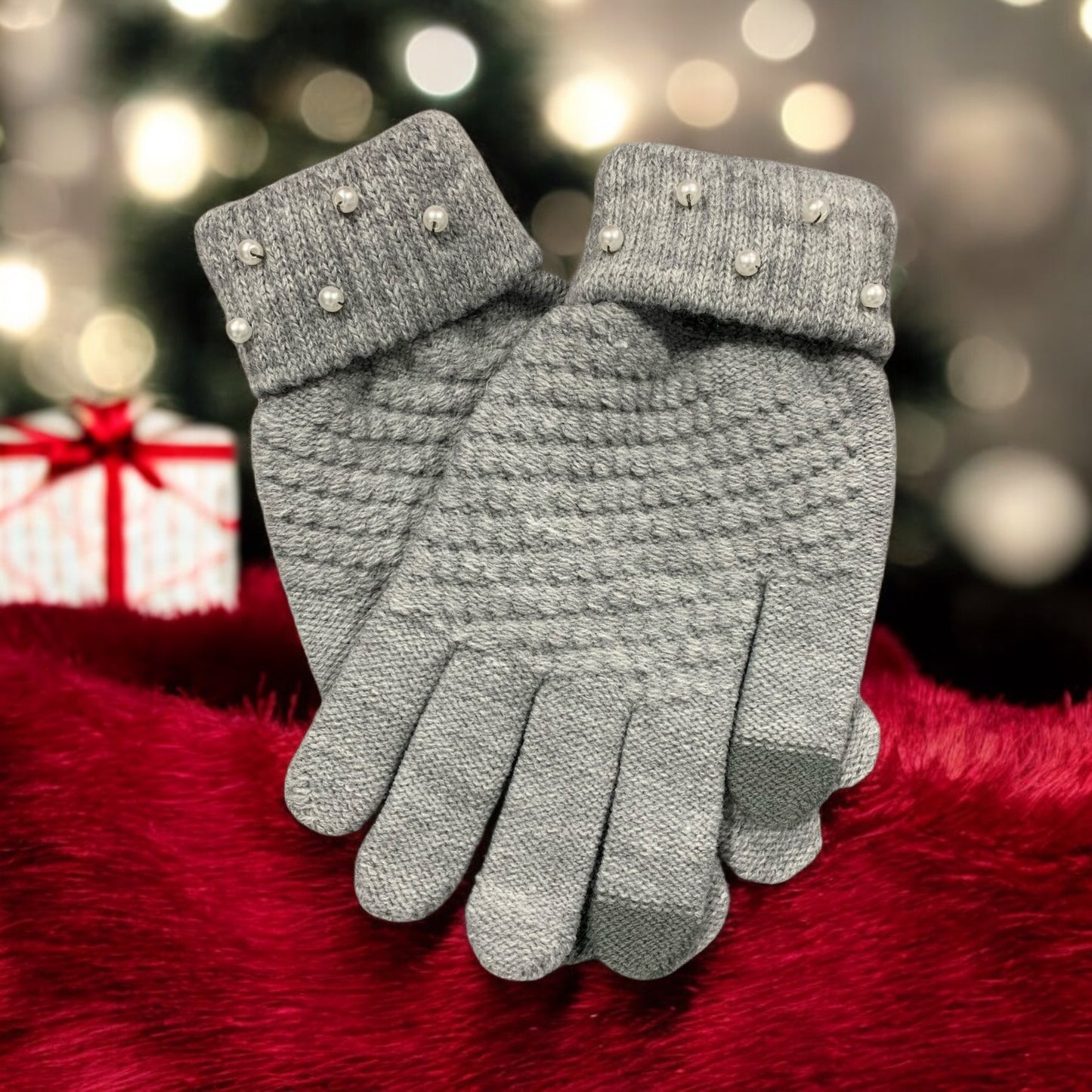 Gloves Knitted Hand Sewn Pearl Embellished