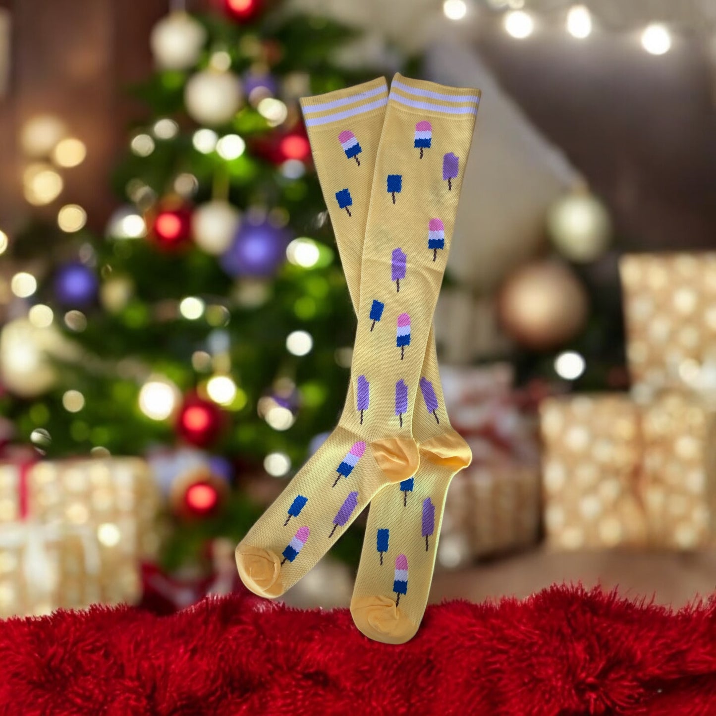 Lolipops on Yellow Light Compression Stockings Below the Knee Closed Toes