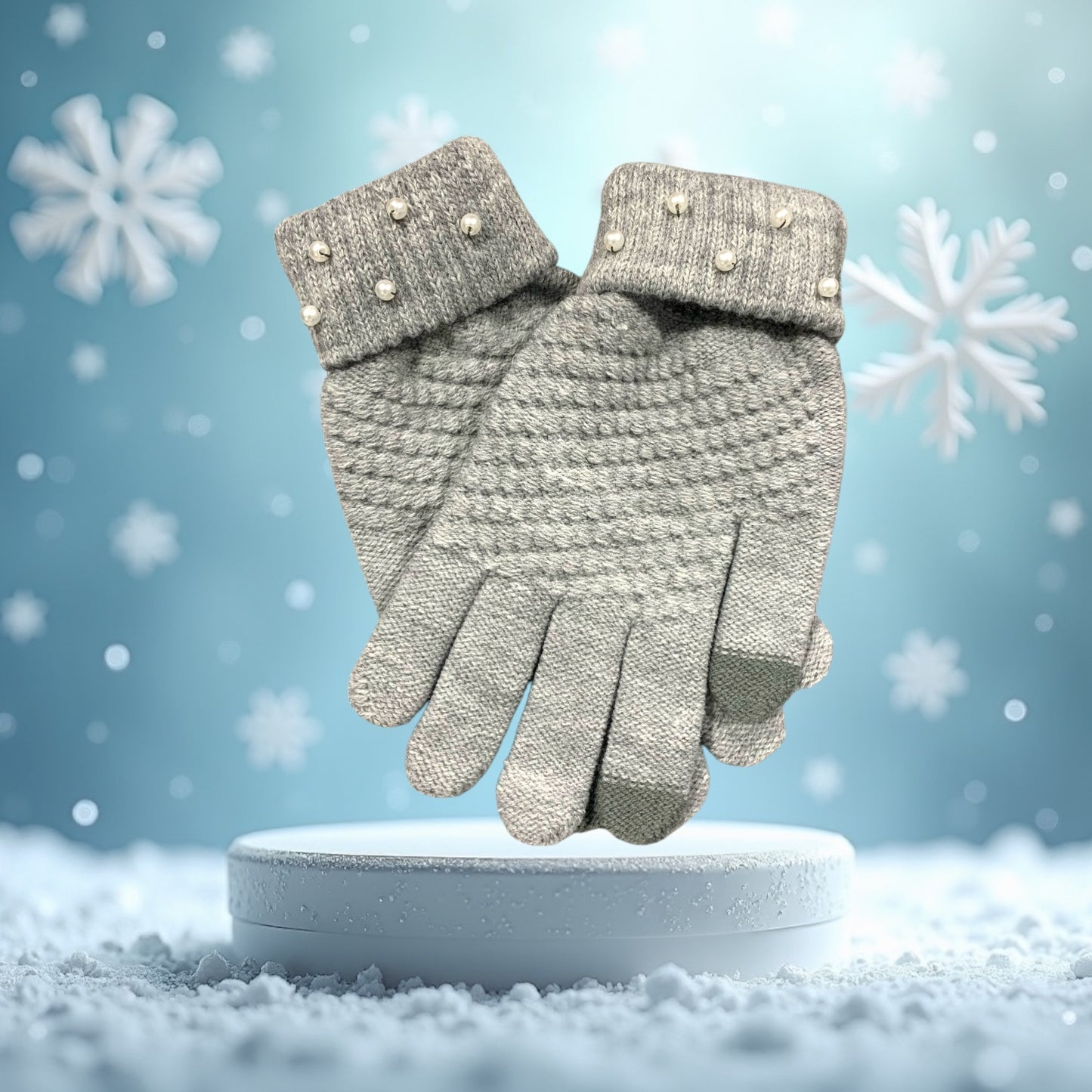Gloves Knitted Hand Sewn Pearl Embellished
