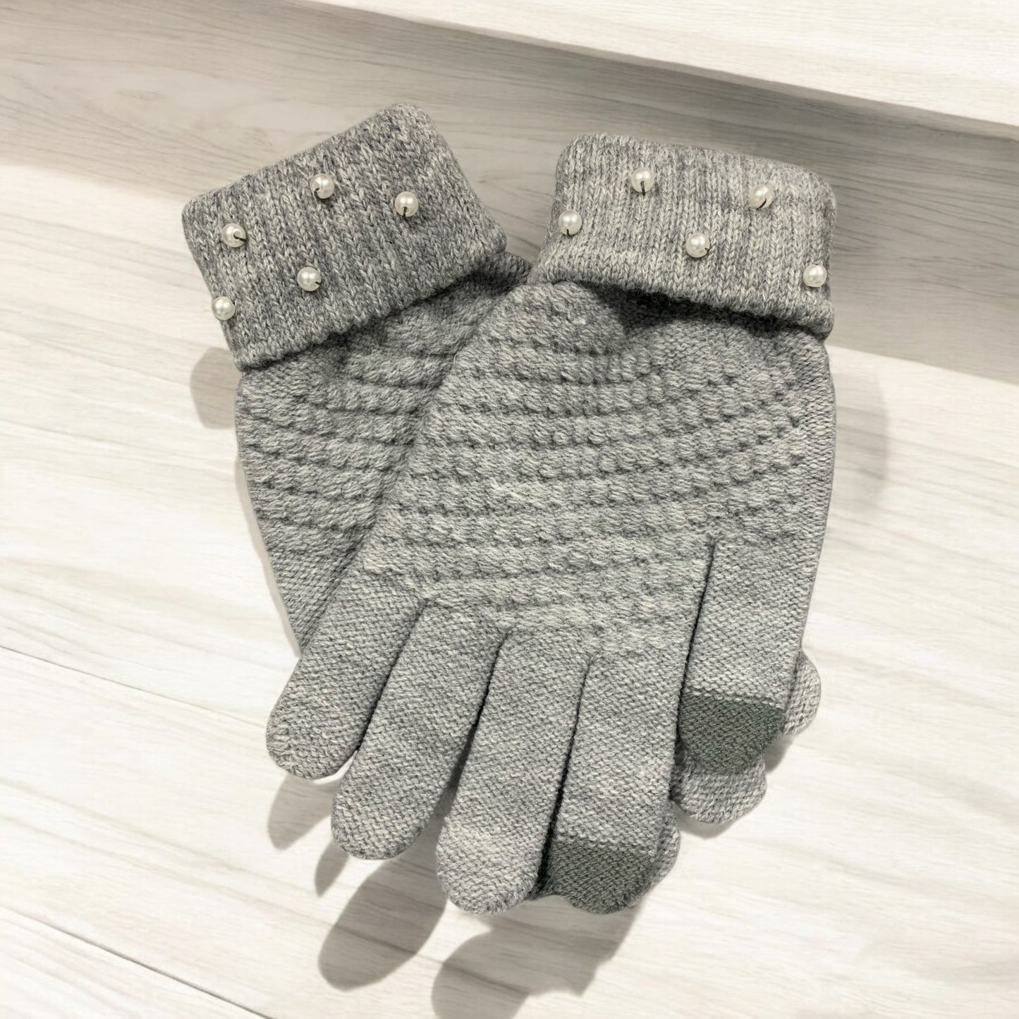 Gloves Knitted Hand Sewn Pearl Embellished