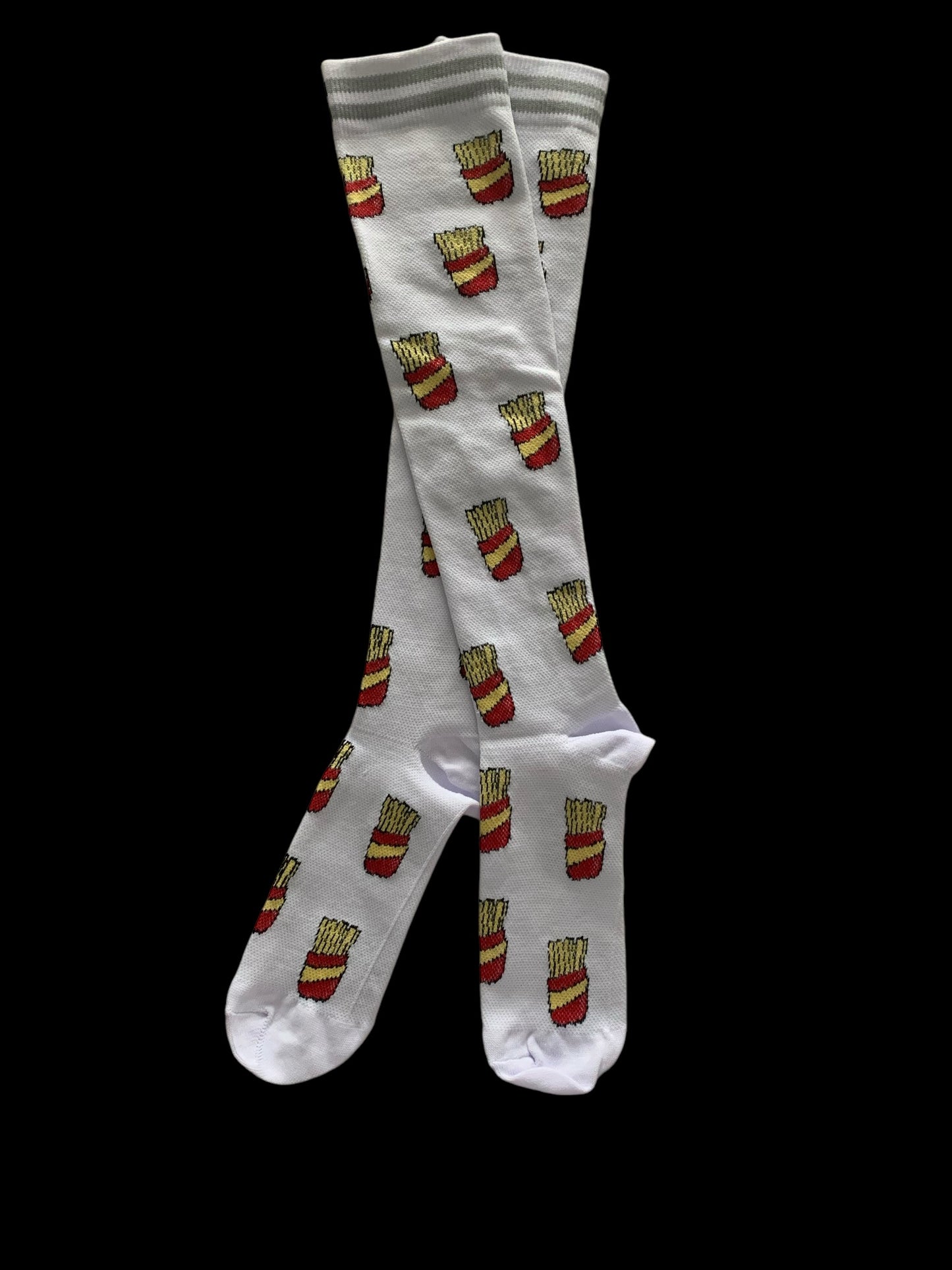 French Fries on White Light Compression Stockings Below the Knee