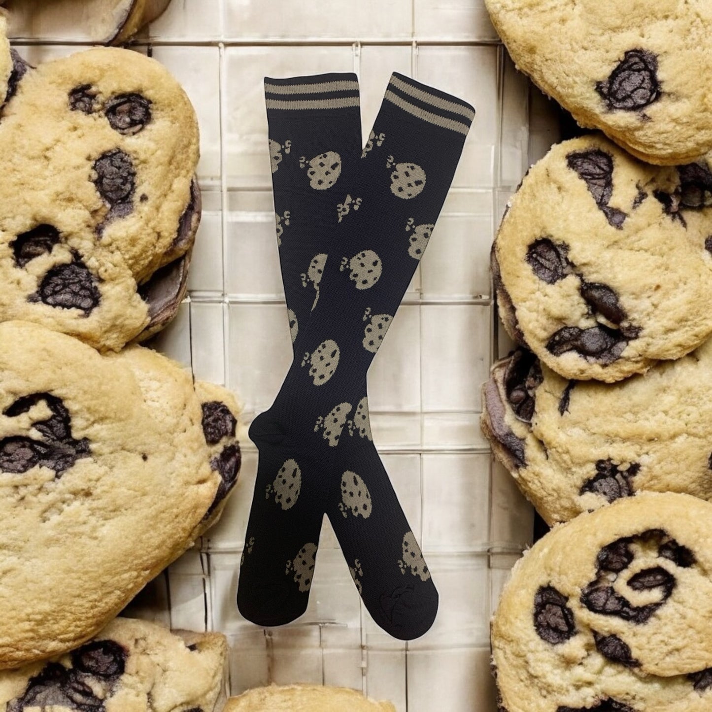 Cookies on Navy Light Compression Stockings Below the Knee