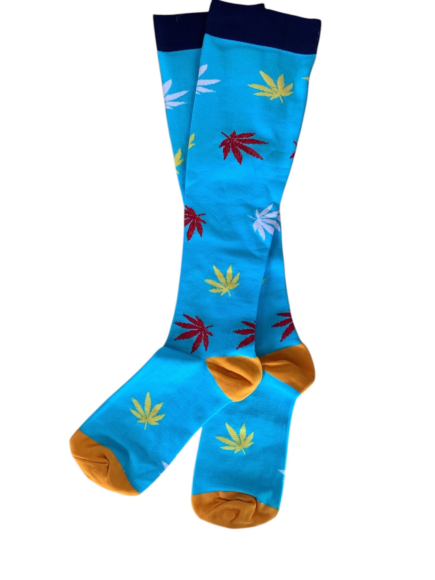 Palm Trees on Turquoise Light Compression Stockings Below the Knee Closed Toes