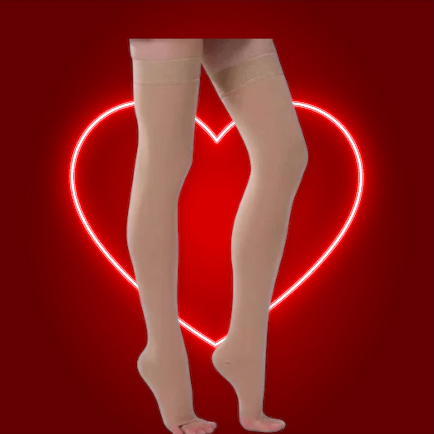 Open Toe Thigh High Beige Open Toe, Light Compression Stockings