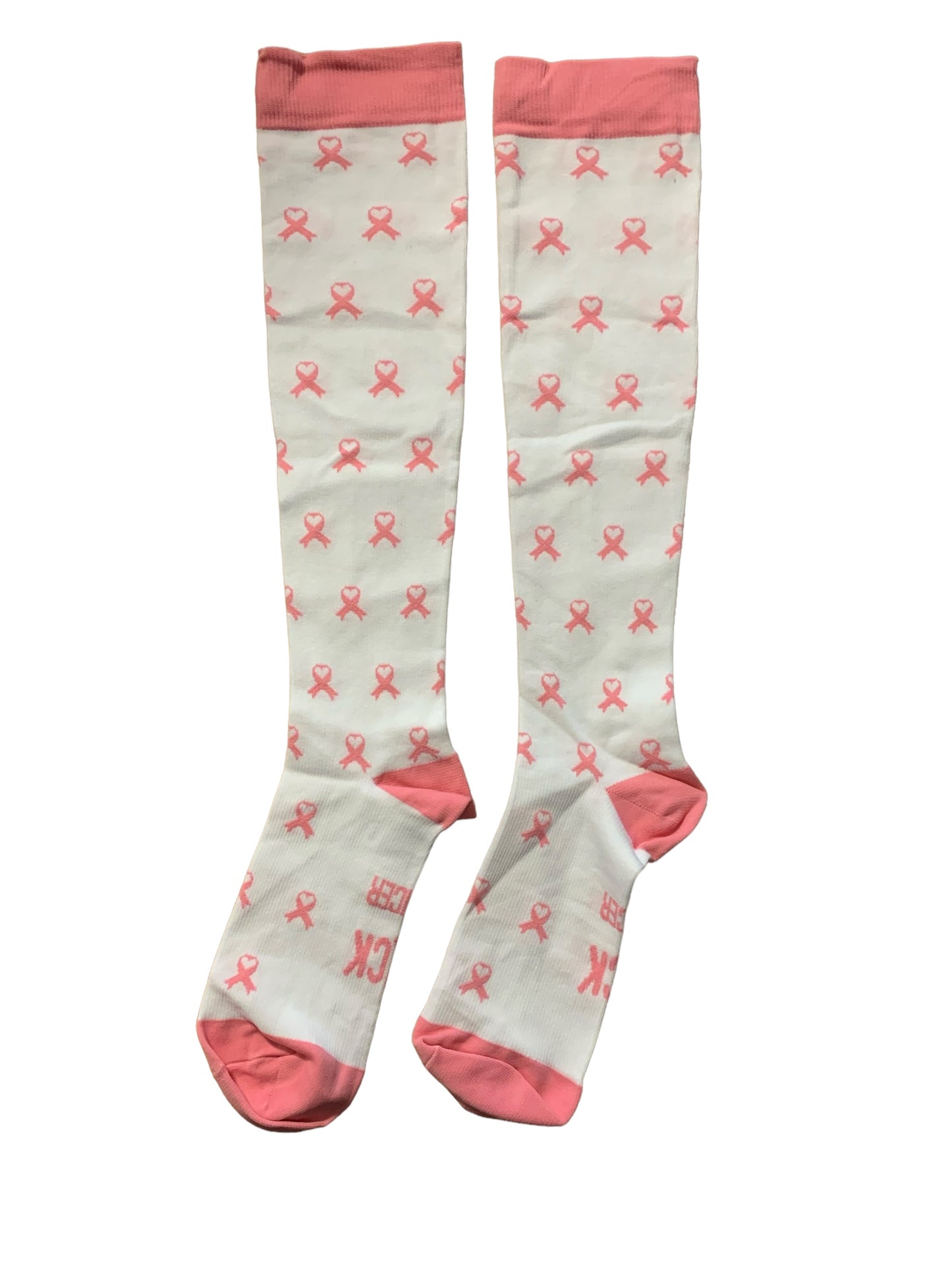 Breast Cancer Awareness Pink and White Light Compression Stockings Below Knee Closed Toes