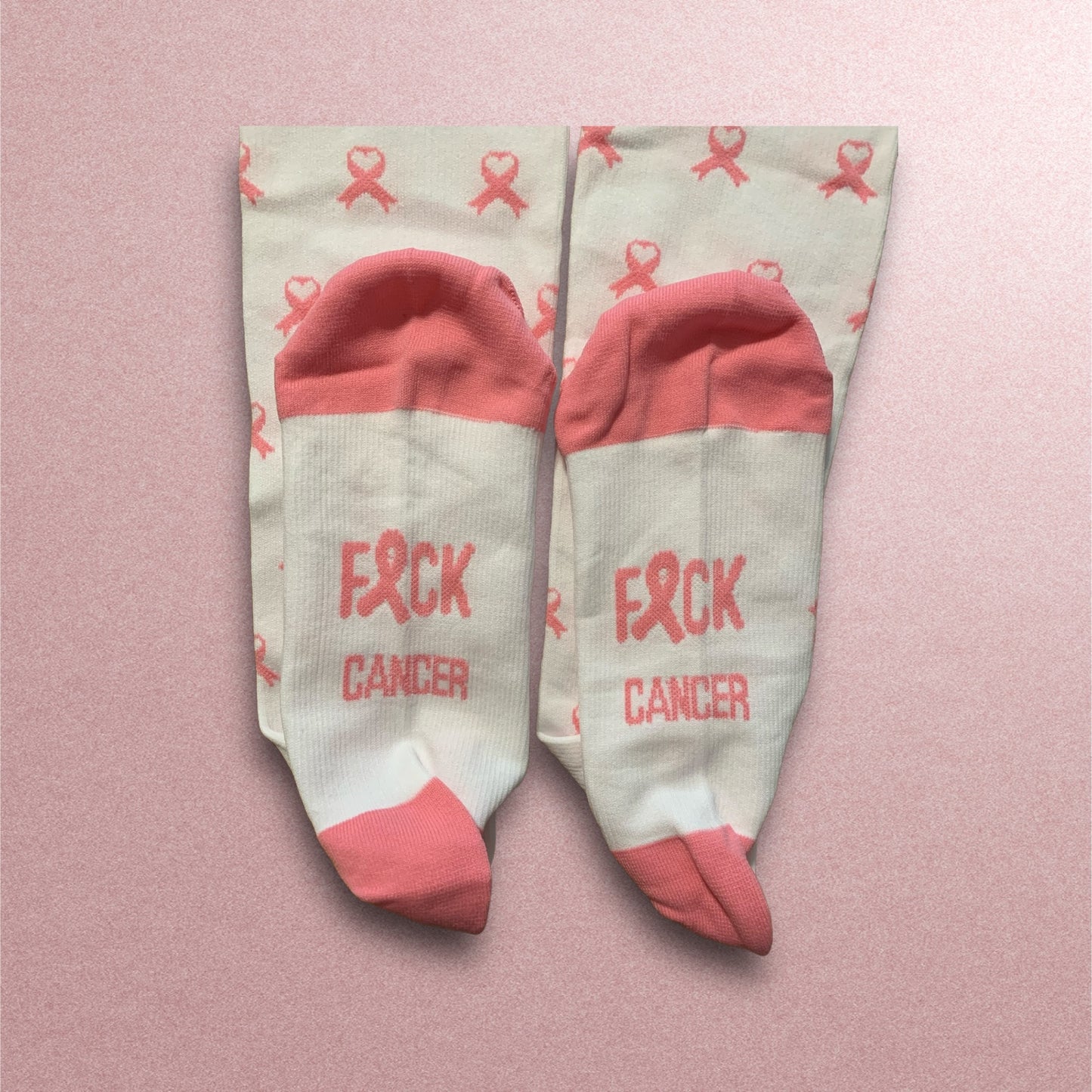 Breast Cancer Awareness Pink and White Light Compression Stockings Below Knee Closed Toes