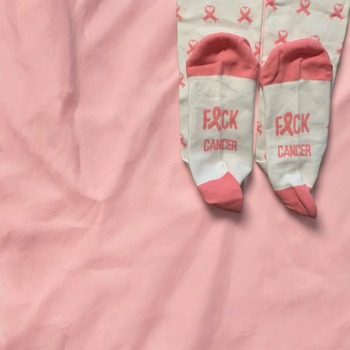Breast Cancer Awareness Pink and White Light Compression Stockings Below Knee Closed Toes