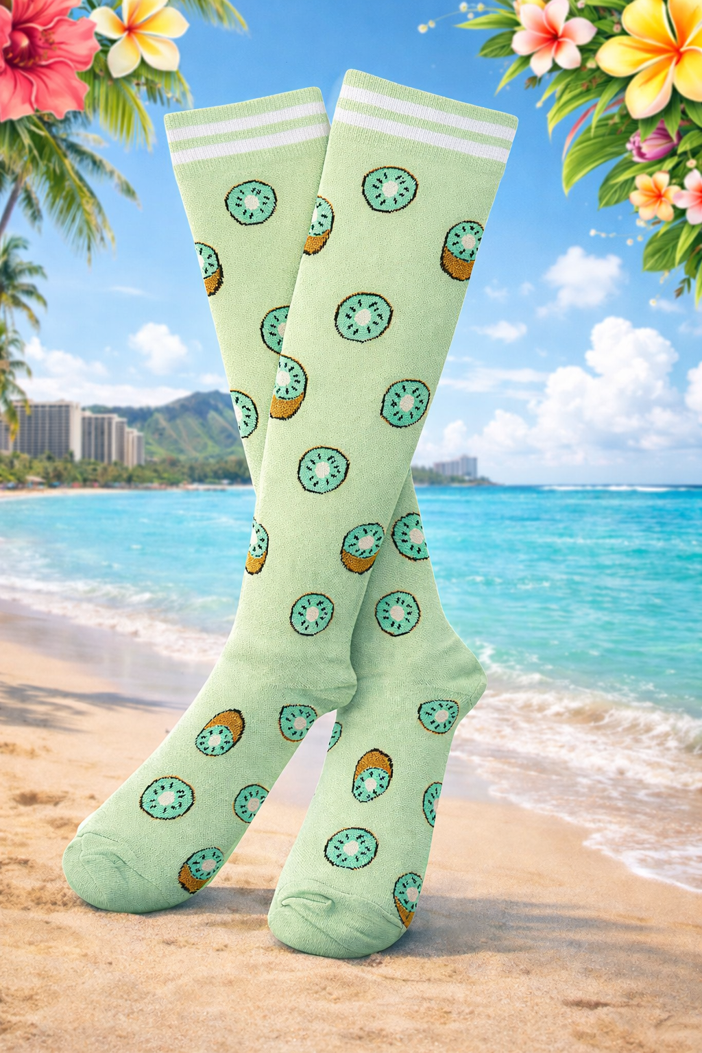 Kiwi on Mint Light Compression Socks