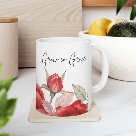 Grow in Grace Red Roses Ceramic Mug 11oz