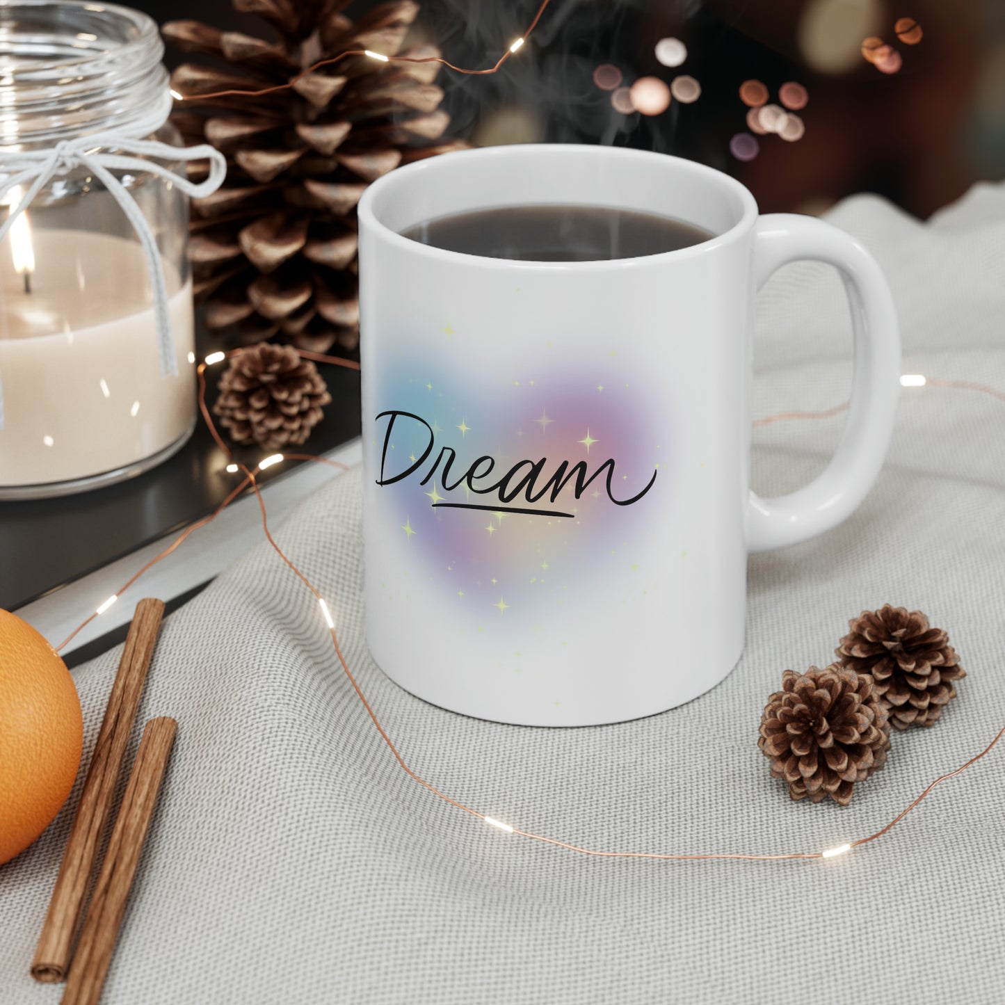 Dream Rainbow Heart Ceramic Mug, 11oz