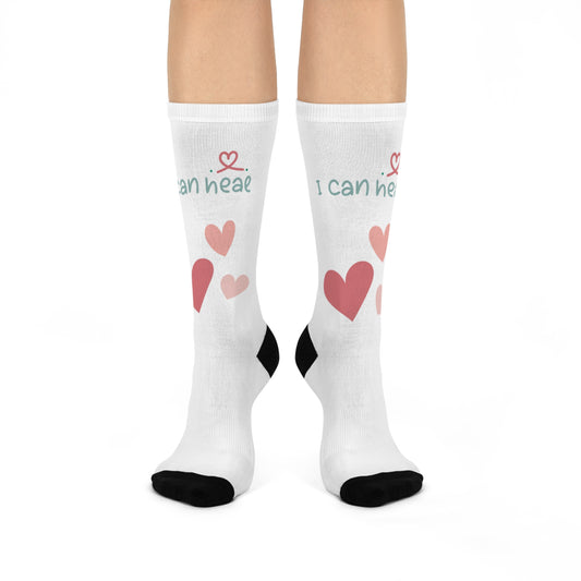 I Can Heal Pink Hearts Cushioned Crew Socks