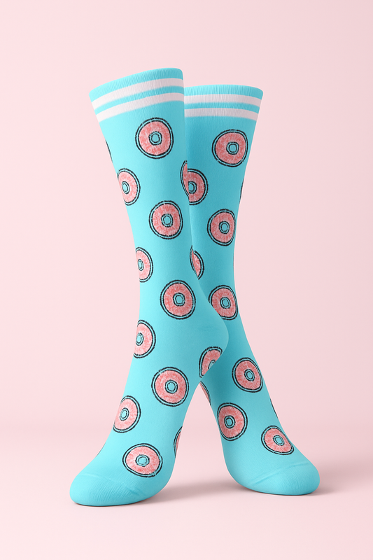 Donuts on Turquoise Light Compression Stockings Below the Knee Closed Toes
