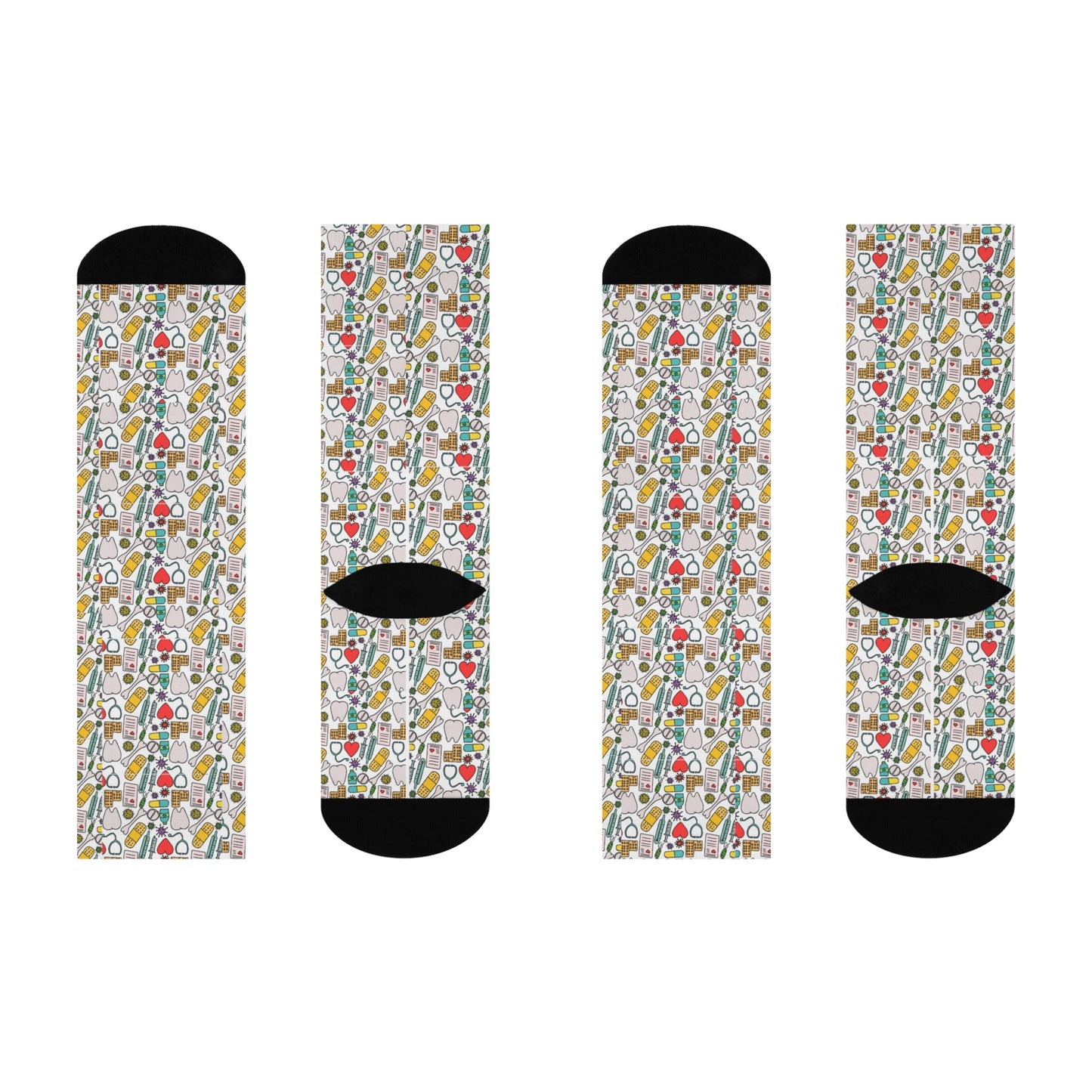 Nurse Socks Hearts, Bones and Stethoscope Cushioned Crew Socks