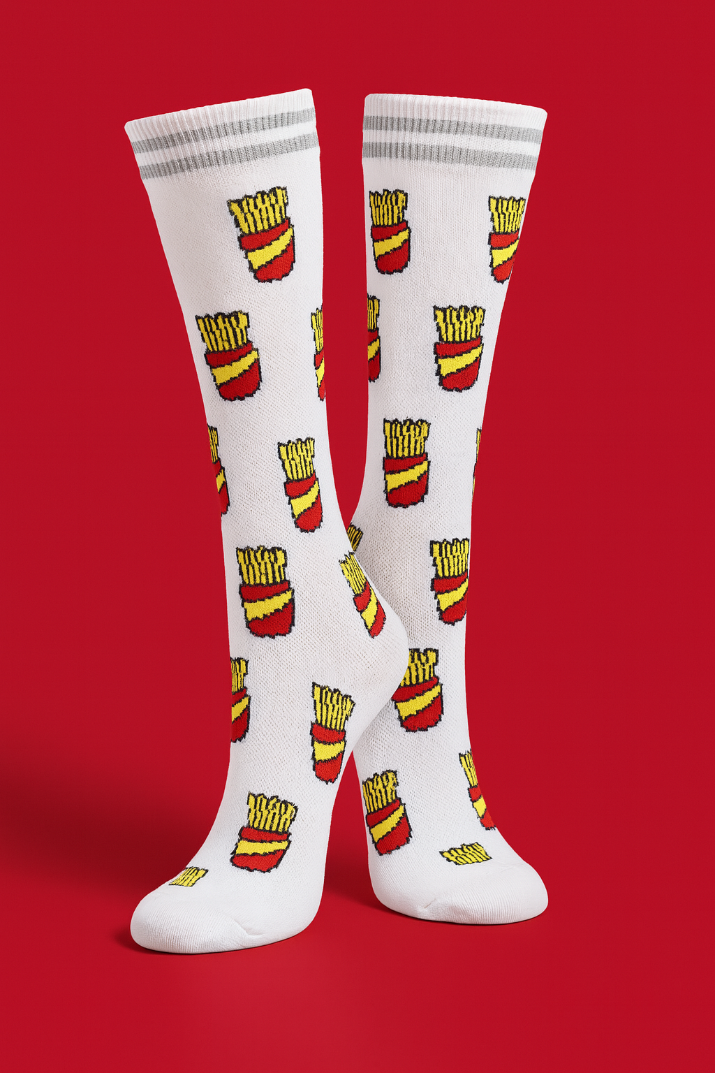 French Fries on White Light Compression Stockings Below the Knee