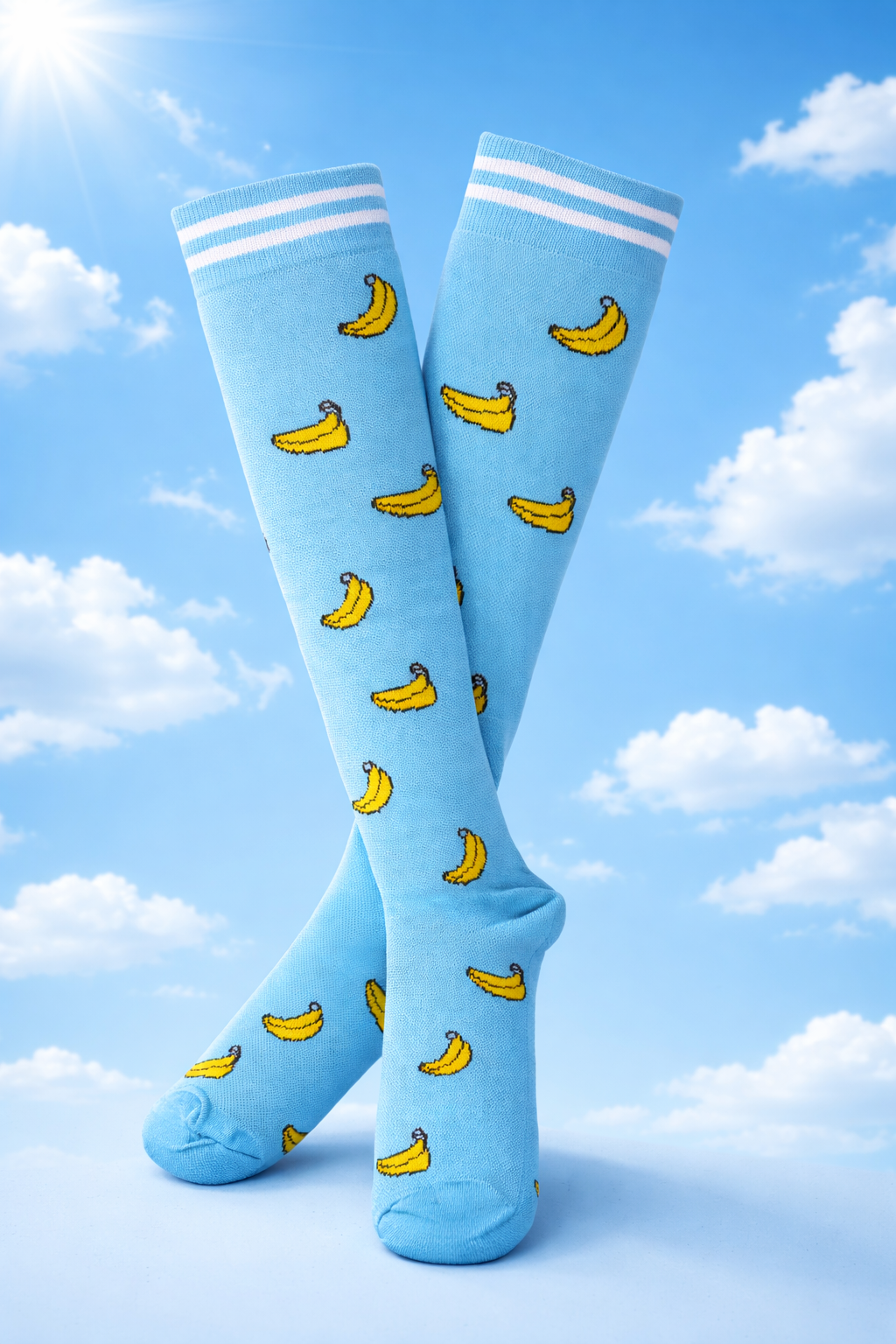 Bananas on Turquoise Light Compression Socks