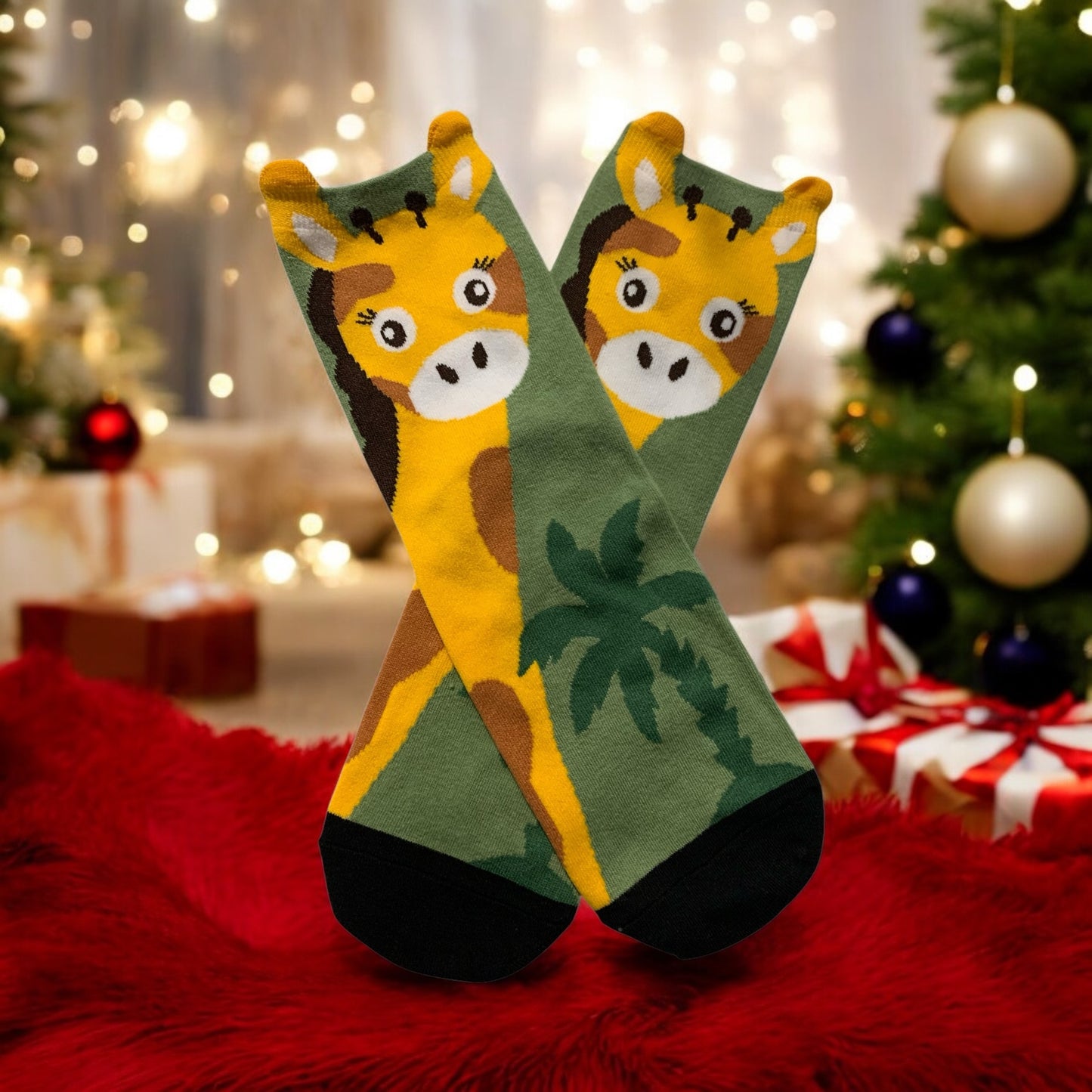 Giraffe Jungle Animal Fun Socks for Adults and Older Children Ages 12 plus
