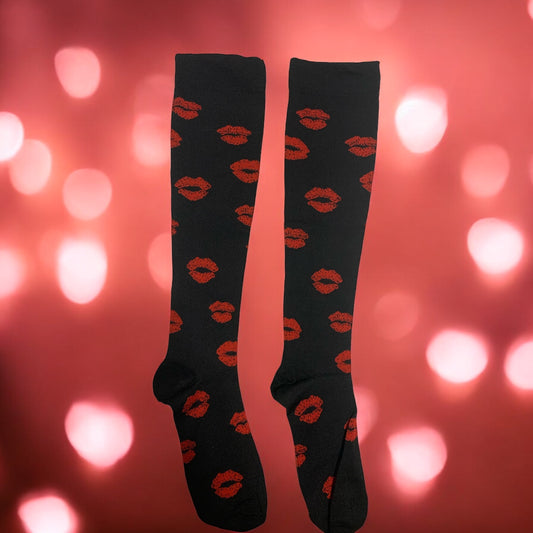 Red Lips Closed Toe Light Compression Stockings