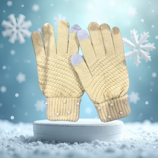 Gloves Knitted Hand Sewn Pearl Embellished