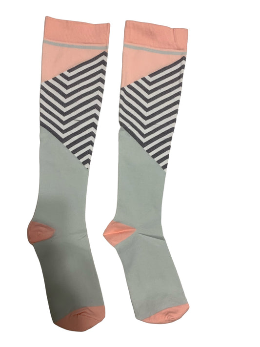 Pink and Gray Toe Light Compression Stockings