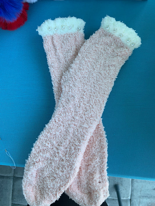 Fuzzy Warm Pearl Hand Sewn Women’s Socks