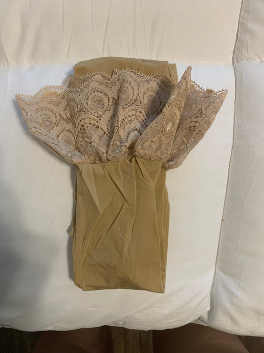 Beige Lace Thigh High Stockings
