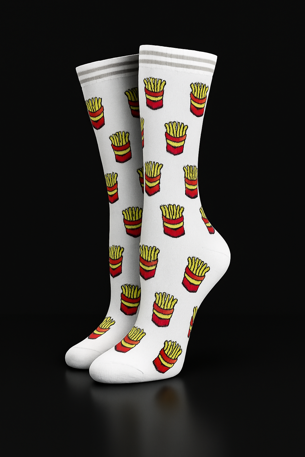 French Fries on White Light Compression Stockings Below the Knee