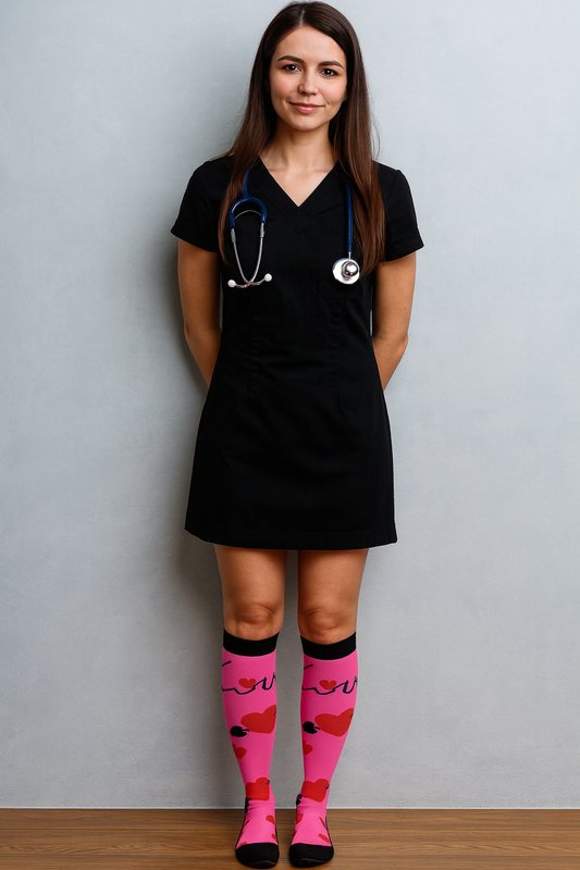Valentines Red Hearts on Hot Pink Light Compression Socks