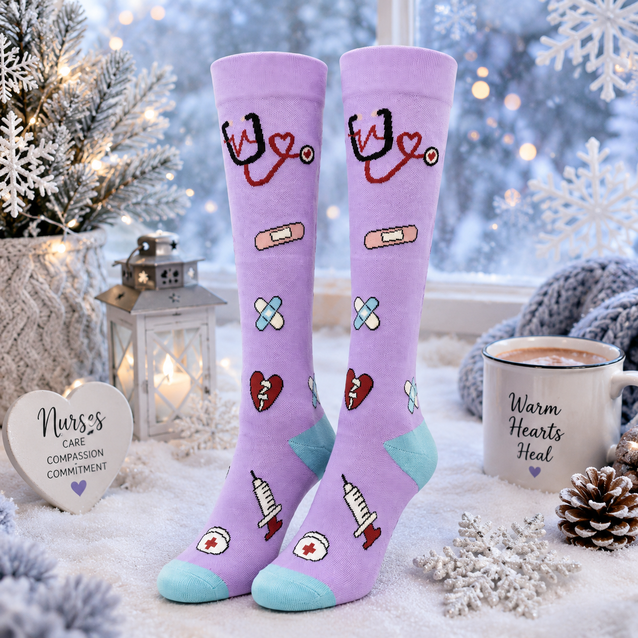 Nurse Design on Lavender Light Compression Socks